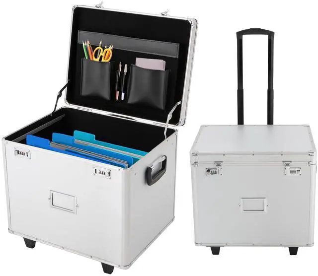 Main image of Rolling Cart for Teachers, Rolling File Cart with Hanging Folders, Portable File Box with Handle, Aluminum Alloy, Passcode Lock, Silver