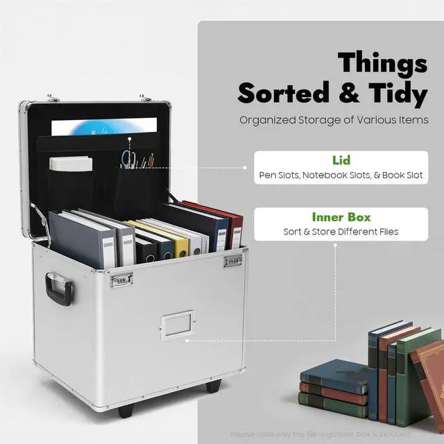Alt view image 4 of 7 - Rolling Cart for Teachers, Rolling File Cart with Hanging Folders, Portable File Box with Handle, Aluminum Alloy, Passcode Lock, Silver