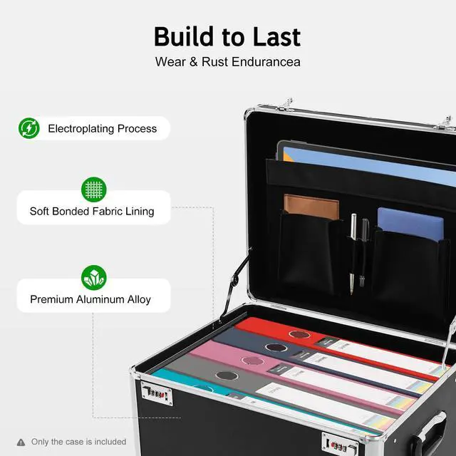 Alt view image 5 of 7 - Rolling Cart for Teachers, Rolling File Cart with Hanging Folders, Portable File Box with Handle, Aluminum Alloy, Passcode Lock, Black