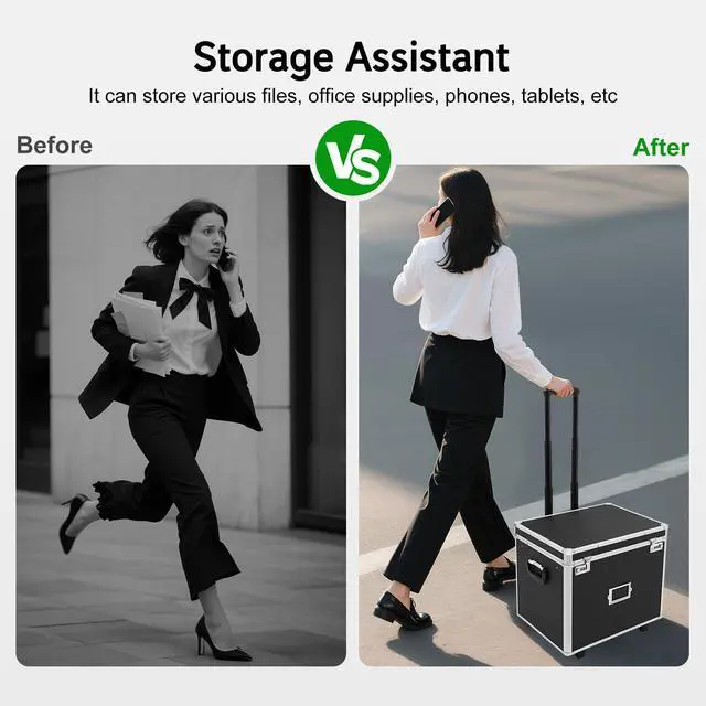 Alt view image 7 of 7 - Rolling Cart for Teachers, Rolling File Cart with Hanging Folders, Portable File Box with Handle, Aluminum Alloy, Passcode Lock, Black