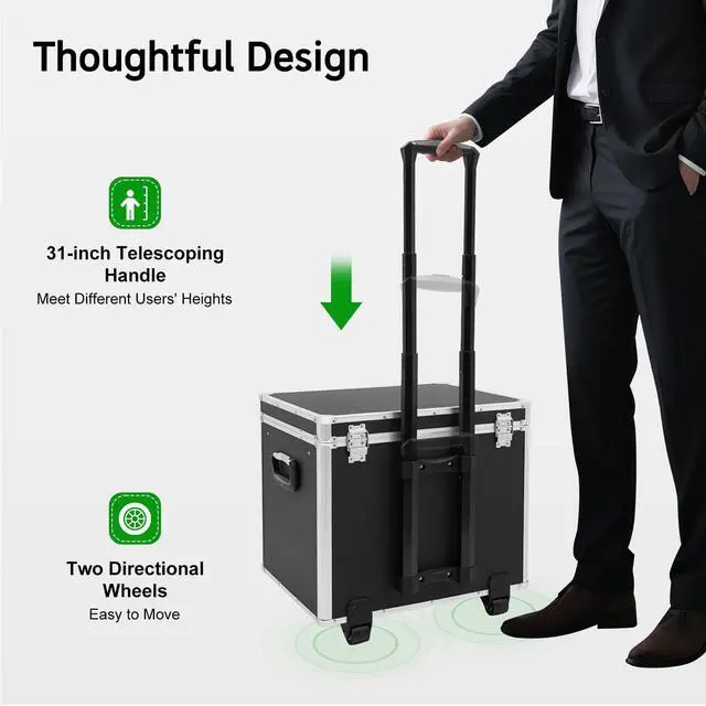 Alt view image 3 of 7 - Rolling Cart for Teachers, Rolling File Cart with Hanging Folders, Portable File Box with Handle, Aluminum Alloy, Passcode Lock, Black