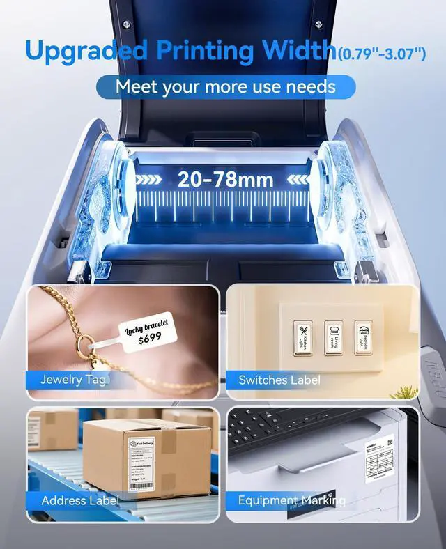 Alt view image 5 of 7 - M3 Label Maker Machine with Tape, 3'' Bluetooth Label Printer | Thermal Transfer Sticker Printer for Small Business, Cable, Equipment, Works with Phones & PC(Not for 4x6 Shipping Label)