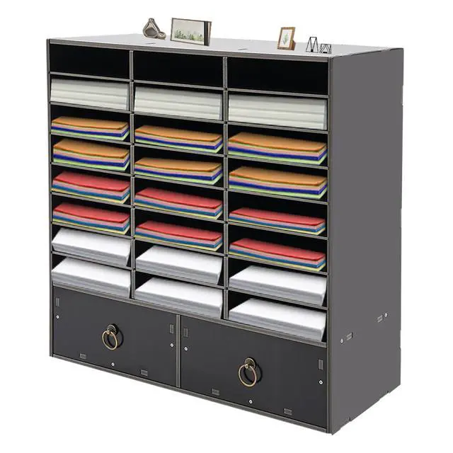 Alt view image 7 of 7 - 24 Compartments Literature Organizer with 2 Drawers, Adjustable Desktop File Sorter Mail Center Paper Storage Cabinet with Adjustable Shelves for Home Office