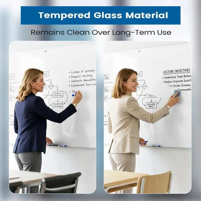 Alt view image 5 of 7 - Large Glass Whiteboard, Enhanced Magnetism Glass Dry Erase Board for Wall, 72" x 48" Magnetic Pure White Tempered Glass Board, 6' x 4' Big White Board for Home, Office, School