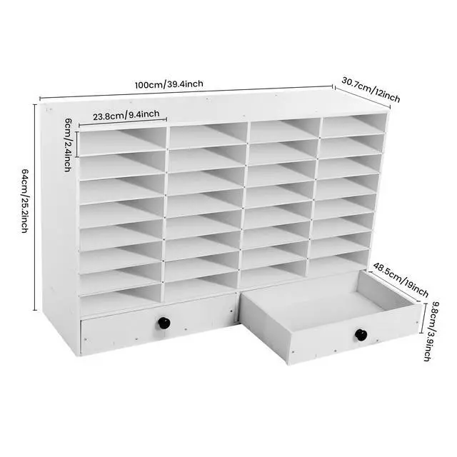 Alt view image 3 of 7 - 32 Slot Literature Organizer Adjustable Desktop File Sorter with 2 Drawers, Stackable Office Mail Sorter 32 Compartments Magazine Holder Paper Storage Cabinet for Office Home School