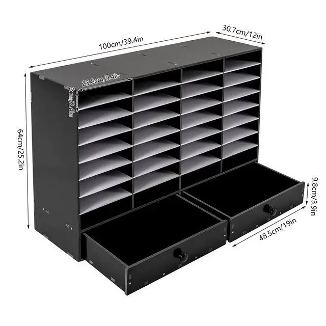 Alt view image 2 of 7 - 32 Slot Literature Organizer Adjustable Desktop File Sorter with 2 Drawers, Stackable Office Mail Sorter 32 Compartments Magazine Holder Paper Storage Cabinet for Office Home School
