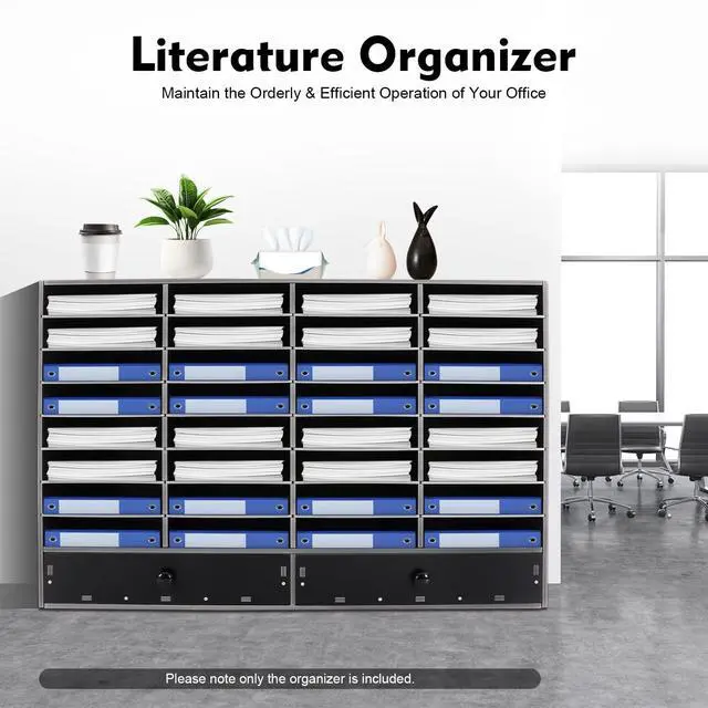 Alt view image 3 of 7 - 32 Slot Literature Organizer Adjustable Desktop File Sorter with 2 Drawers, Stackable Office Mail Sorter 32 Compartments Magazine Holder Paper Storage Cabinet for Office Home School