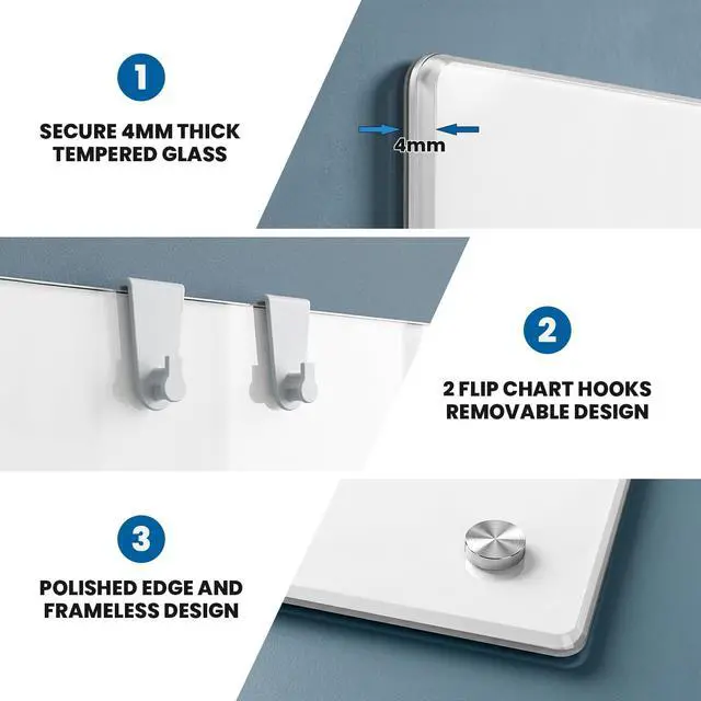 Alt view image 6 of 7 - Large Glass Whiteboard, Enhanced Magnetism Glass Dry Erase Board for Wall, 72" x 48" Magnetic Pure White Tempered Glass Board, 6' x 4' Big White Board for Home, Office, School