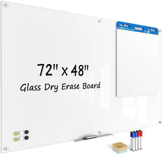 Main image of Large Glass Whiteboard, Enhanced Magnetism Glass Dry Erase Board for Wall, 72" x 48" Magnetic Pure White Tempered Glass Board, 6' x 4' Big White Board for Home, Office, School