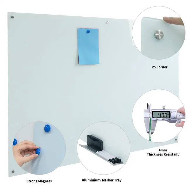 Alt view image 2 of 7 - Magnetic Glass Dry Erase White Board, 72" W x 48" H Whiteboard with Accessories, Large Frameless Wall Mounted for Office, Home, School