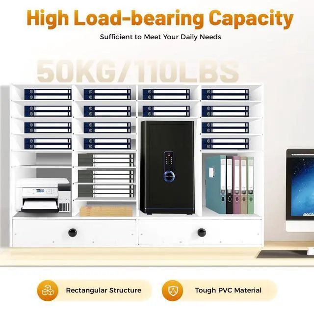 Alt view image 6 of 7 - 32 Slot Literature Organizer Adjustable Desktop File Sorter with 2 Drawers, Stackable Office Mail Sorter 32 Compartments Magazine Holder Paper Storage Cabinet for Office Home School
