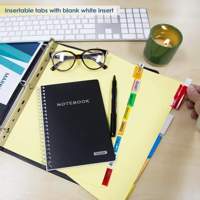 Alt view image 3 of 7 - Canary Binder Dividers, 8 Insertable Color Tabs, 144-Case | 8 insertable clear color tabs with white label inserts, reinforced 3-hole edge fits 3-ring binders