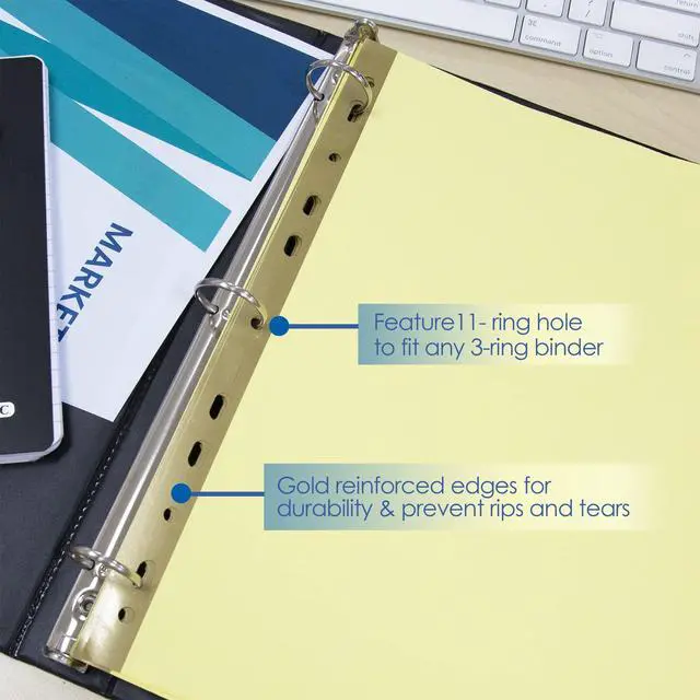 Alt view image 4 of 7 - Canary Binder Dividers, 8 Insertable Color Tabs, 144-Case | 8 insertable clear color tabs with white label inserts, reinforced 3-hole edge fits 3-ring binders
