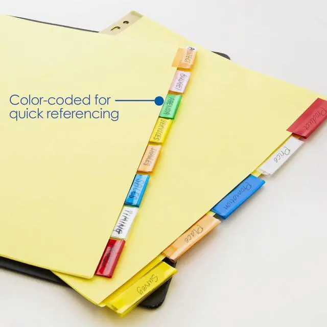 Alt view image 5 of 7 - Canary Binder Dividers, 8 Insertable Color Tabs, 144-Case | 8 insertable clear color tabs with white label inserts, reinforced 3-hole edge fits 3-ring binders