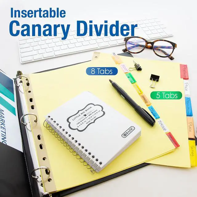 Alt view image 7 of 7 - Canary Binder Dividers, 8 Insertable Color Tabs, 144-Case | 8 insertable clear color tabs with white label inserts, reinforced 3-hole edge fits 3-ring binders