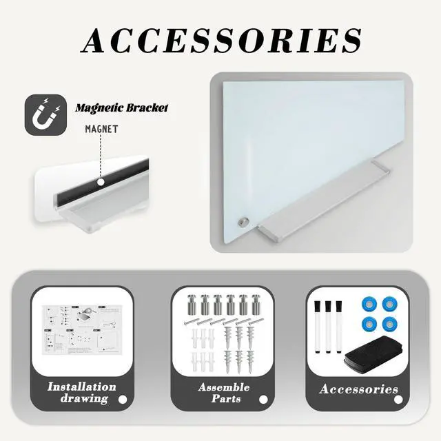 Alt view image 4 of 7 - Magnetic Glass Dry Erase White Board, 72" W x 48" H Whiteboard with Accessories, Large Frameless Wall Mounted for Office, Home, School
