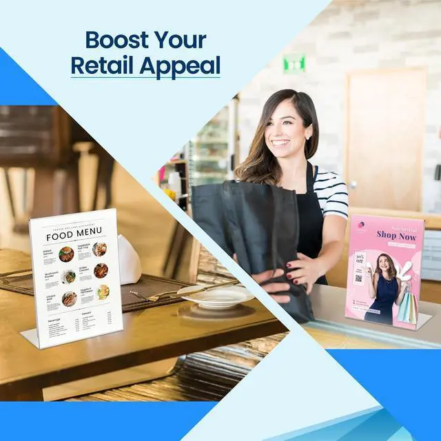 Alt view image 6 of 7 - 32 Pack Acrylic Sign Holder 8.5x11, Standing L-Shape Vertical Menu Holder Stand, Flyer Display Stand, Table Paper Holder, Plastic Sign Display Stand for Restaurants, Store, Office