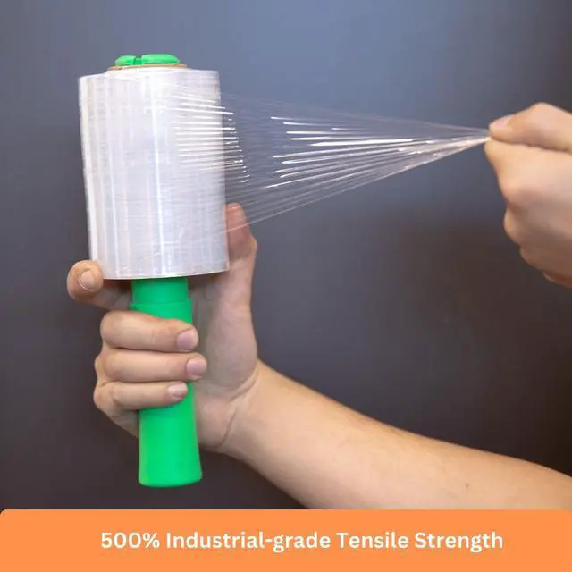 Alt view image 4 of 6 - 24 Pack Industrial Strength Mini Hand Stretch Wrap Film, 5" x 1100 FT 60 Gauge Clear Plastic Roll with Handle for Moving, Furniture, Package Wrapping, Pallet Storaging (24 Pack)