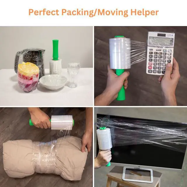 Alt view image 5 of 6 - 24 Pack Industrial Strength Mini Hand Stretch Wrap Film, 5" x 1100 FT 60 Gauge Clear Plastic Roll with Handle for Moving, Furniture, Package Wrapping, Pallet Storaging (24 Pack)