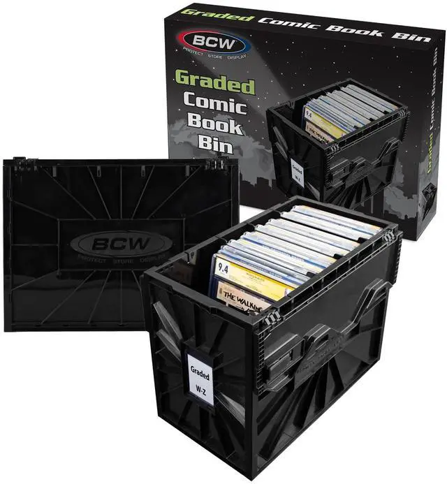 Main image of Graded Comic Book Bin with Partition Black (2 Pack) | Holds Up To 30 Graded Comics | Stackable Comic Book Box Storage for CGC, CBCS & Slabs