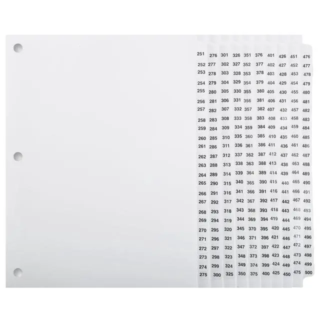 Alt view image 2 of 4 - ® Numbered Dividers 1-500 Punched - AVE Style Bold Tabs - Side Collated Exhibit Tabs - Made in The USA | Letter Size - 1-500 - Sets