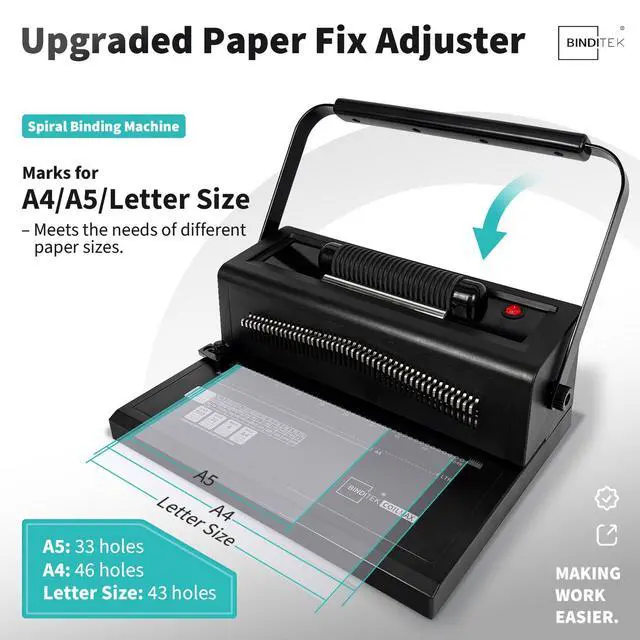Alt view image 3 of 7 - Spiral Binding Machine, 4:1 Pitch, 20-Sheet Punch, with Bonus Kit | 46 Disengageable Pins, Electric Coil Inserter, Adjustable Side Margin, with 100 8Mil PVC Covers, 100 5/16 in Coils and Pliers