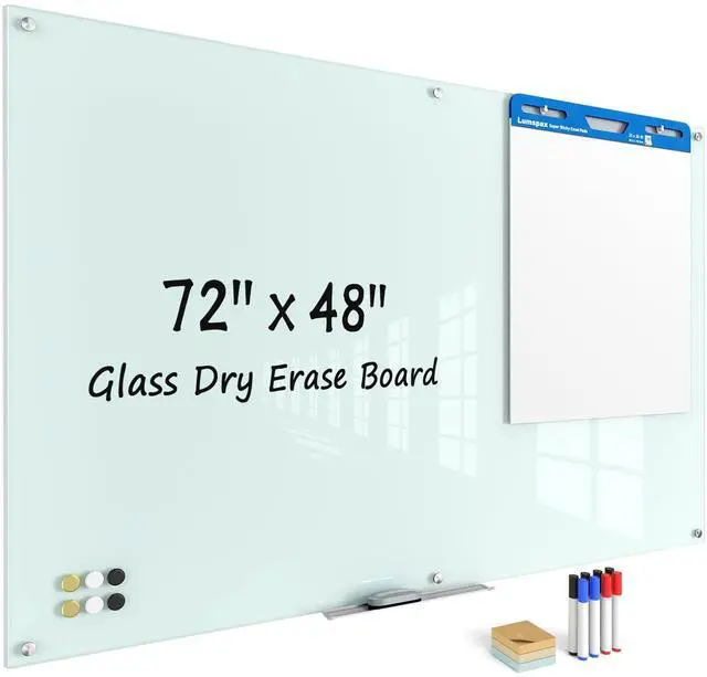 Main image of Large Glass Whiteboard, Enhanced Magnetism Glass Dry Erase Board for Wall, 72" x 48" Magnetic Tempered Glass Board, 6' x 4' Big White Board for Home, Office, School