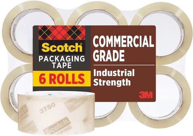 Main image of Commercial Grade Shipping Packaging Tape, 1.88" x 54.6 yd, Designed for Packing, Shipping and Mailing, Guaranteed to Stay Sealed, 3" Core, Clear, 6 Rolls (3750-6) (Pack of 6)