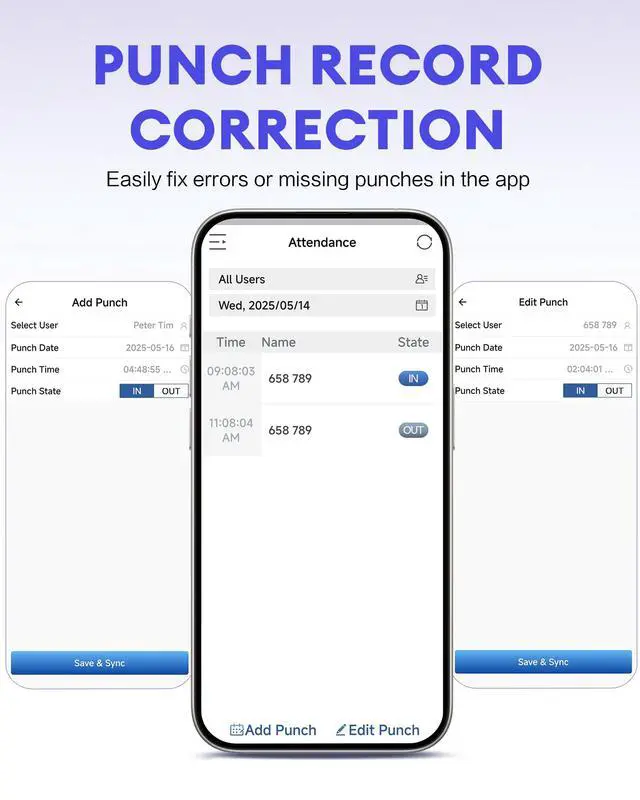 Alt view image 4 of 7 - APP Time Clock for Small Business, Fingerprint Biometric & PIN Clocking System, 2.4GHz WiFi Clocks in Machine for Employees with iOS/Android App, No Monthly Fee