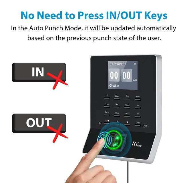 Alt view image 7 of 7 - APP Time Clock for Small Business, Fingerprint Biometric & PIN Clocking System, 2.4GHz WiFi Clocks in Machine for Employees with iOS/Android App, No Monthly Fee