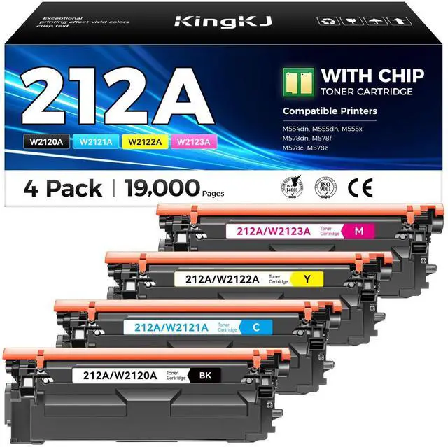 Main image of 212A Toner Cartridges 4-Pack with Chip Compatible for HP 212A W2120A 212X W2120X Color Laserjet Enterprise MFP M578c M578z M554dn M555dn M555x M578dn M578f M555 M554 M578 Printer Ink All-in-One Black