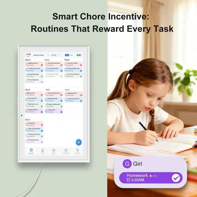 Alt view image 2 of 7 - 15.6 Inch Smart Digital Calendar with FREE APP for Fridge & Wall Touch Screen, Magnetic Refrigerator Mount, Electronic Planner for Office Desk, Auto Sync Schedules, Family Chore Chart, White