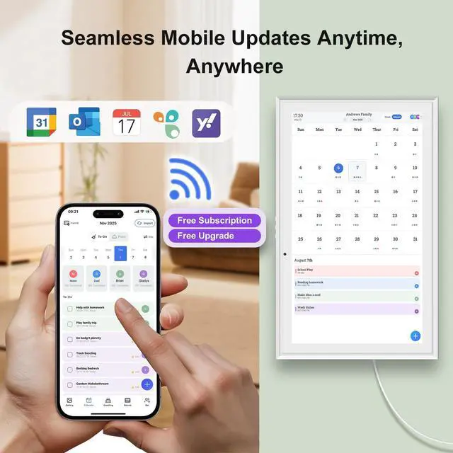 Alt view image 3 of 7 - 15.6 Inch Smart Digital Calendar with FREE APP for Fridge & Wall Touch Screen, Magnetic Refrigerator Mount, Electronic Planner for Office Desk, Auto Sync Schedules, Family Chore Chart, White