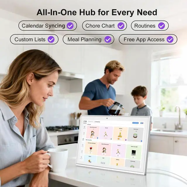 Alt view image 5 of 7 - 15.6 Inch Smart Digital Calendar with FREE APP for Fridge & Wall Touch Screen, Magnetic Refrigerator Mount, Electronic Planner for Office Desk, Auto Sync Schedules, Family Chore Chart, White