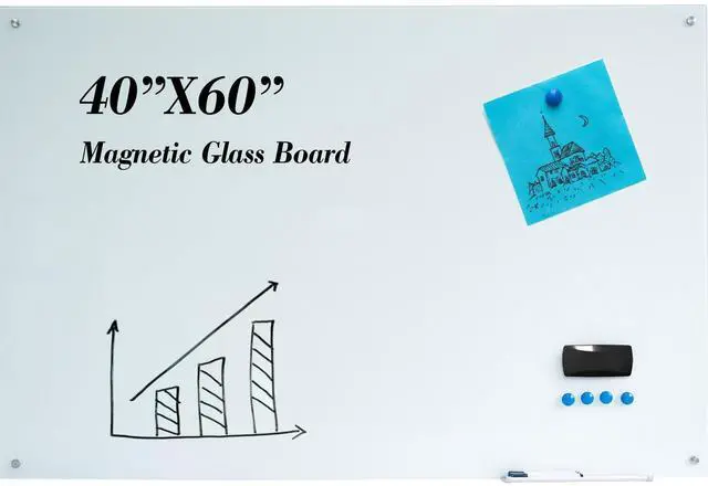 Main image of Magnetic Glass Dry Erase White Board, 60" W x 40" H Whiteboard with Accessories, Large Frameless Wall Mounted for Office, Home, School