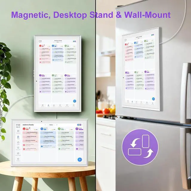 Alt view image 6 of 7 - 15.6 Inch Smart Digital Calendar with FREE APP for Fridge & Wall Touch Screen, Magnetic Refrigerator Mount, Electronic Planner for Office Desk, Auto Sync Schedules, Family Chore Chart, White