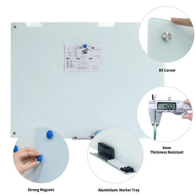 Alt view image 2 of 7 - Magnetic Glass Dry Erase White Board, 60" W x 40" H Whiteboard with Accessories, Large Frameless Wall Mounted for Office, Home, School
