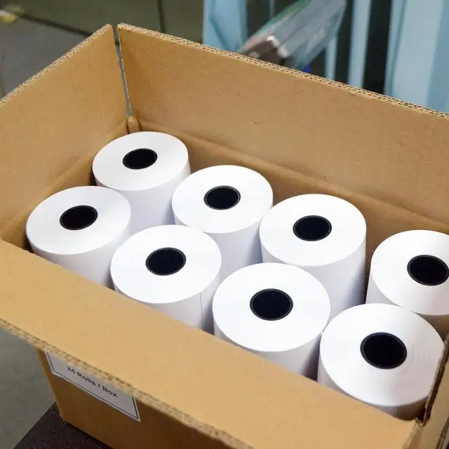 Alt view image 2 of 7 - Moqra BPA Free Sticky Thermal Receipt Paper Rolls (80mm) 3 1/8" x 170' 24 Rolls- Removable Label Compatible with TM-L90ii Other linerless Label Printers. Works with POS Systems (24 Rolls/Box)