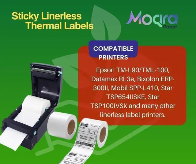 Alt view image 5 of 7 - Moqra BPA Free Sticky Thermal Receipt Paper Rolls (80mm) 3 1/8" x 170' 24 Rolls- Removable Label Compatible with TM-L90ii Other linerless Label Printers. Works with POS Systems (24 Rolls/Box)