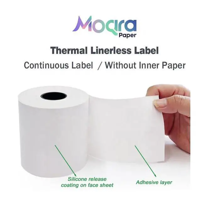 Alt view image 6 of 7 - Moqra BPA Free Sticky Thermal Receipt Paper Rolls (80mm) 3 1/8" x 170' 24 Rolls- Removable Label Compatible with TM-L90ii Other linerless Label Printers. Works with POS Systems (24 Rolls/Box)