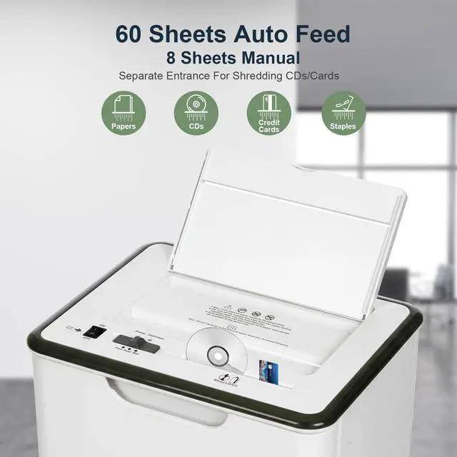 Alt view image 3 of 7 - 60 Sheets Auto Feed Paper Shredder for Home Office | P-4, 40 Mins Runtime, 5.8 gal, Shreds CDs & Credit Cards