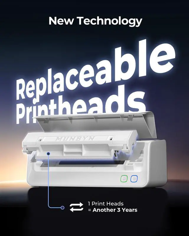 Alt view image 2 of 7 - Replaceable Print-Head Bluetooth Thermal Label Printer with Paper Holder, RW405B, Wireless 4x6 Shipping Label Printer for Small Businesses Compatible with Mac, Windows, iPhone, Android, Chrome
