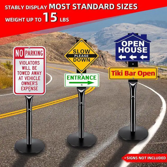 Alt view image 2 of 7 - 2Pack Heavy Duty Cast Iron Sign Stand - 48" Outdoor Portable Pedestal Post - Display Road Sign, Construction Sign Holder (Black)