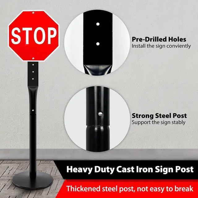 Alt view image 4 of 7 - 2Pack Heavy Duty Cast Iron Sign Stand - 48" Outdoor Portable Pedestal Post - Display Road Sign, Construction Sign Holder (Black)