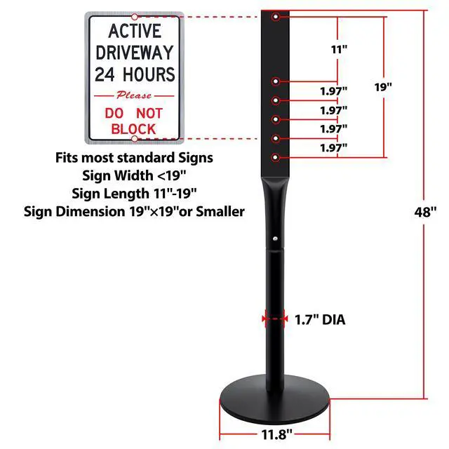 Alt view image 5 of 7 - 2Pack Heavy Duty Cast Iron Sign Stand - 48" Outdoor Portable Pedestal Post - Display Road Sign, Construction Sign Holder (Black)
