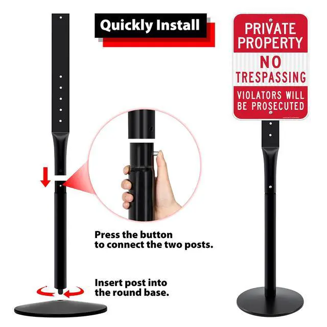 Alt view image 6 of 7 - 2Pack Heavy Duty Cast Iron Sign Stand - 48" Outdoor Portable Pedestal Post - Display Road Sign, Construction Sign Holder (Black)