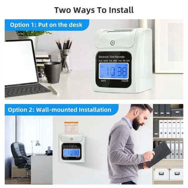 Alt view image 6 of 6 - Employee Time Clocks for Small Business, Auto-Align Time Clock Punch Machine with 50-Piece Time Cards, Two Security Keys, and One Ink Ribbon Cartridge