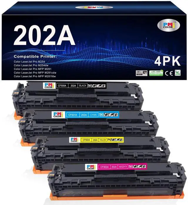 Main image of 202A Toner Cartridges - 4 Pack for HP 202A M254dw M281cdw M281fdw M281fdn | Compatible for HP Color LaserJe Pro M254dw MFP M281cdw, M281fdw M281fdn M281 M254 Series (Black,Cyan,Magenta,Yellow)