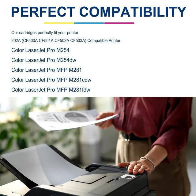 Alt view image 2 of 7 - 202A Toner Cartridges - 4 Pack for HP 202A M254dw M281cdw M281fdw M281fdn | Compatible for HP Color LaserJe Pro M254dw MFP M281cdw, M281fdw M281fdn M281 M254 Series (Black,Cyan,Magenta,Yellow)