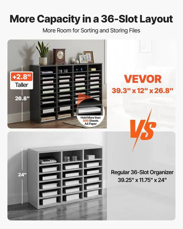 Alt view image 7 of 7 - Literature Organizer, 36 Compartments Office Mailbox with Adjustable Shelves, Wooden Mailbox Sorter Medium Density Fiberboard Office Home Classroom Storage for Files, Documents, Papers, Grey